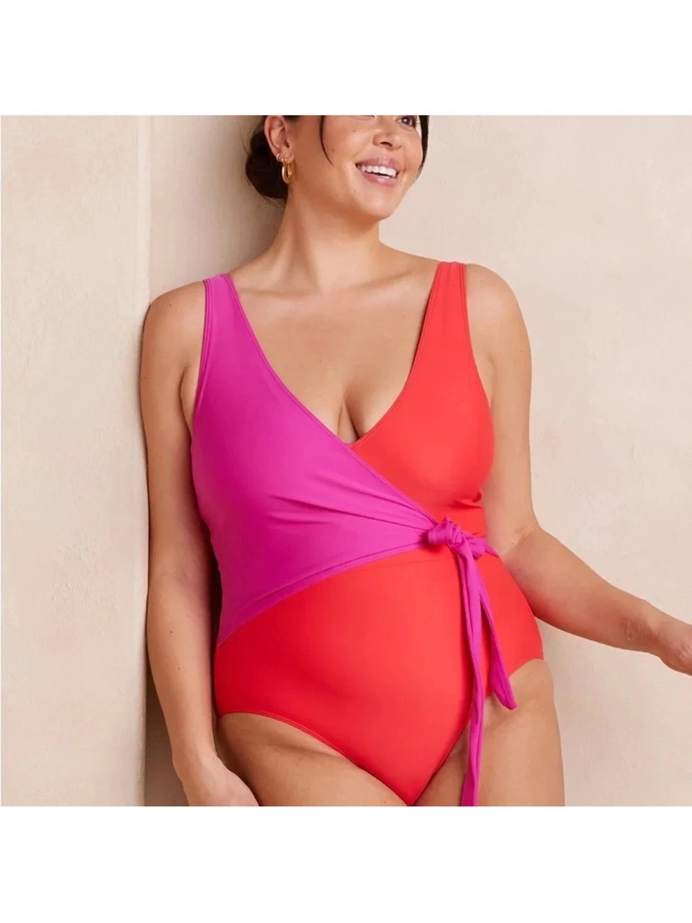 Summersalt Red & Pink Long Torso Perfect Wrap One-Piece Swimsuit, Size 16